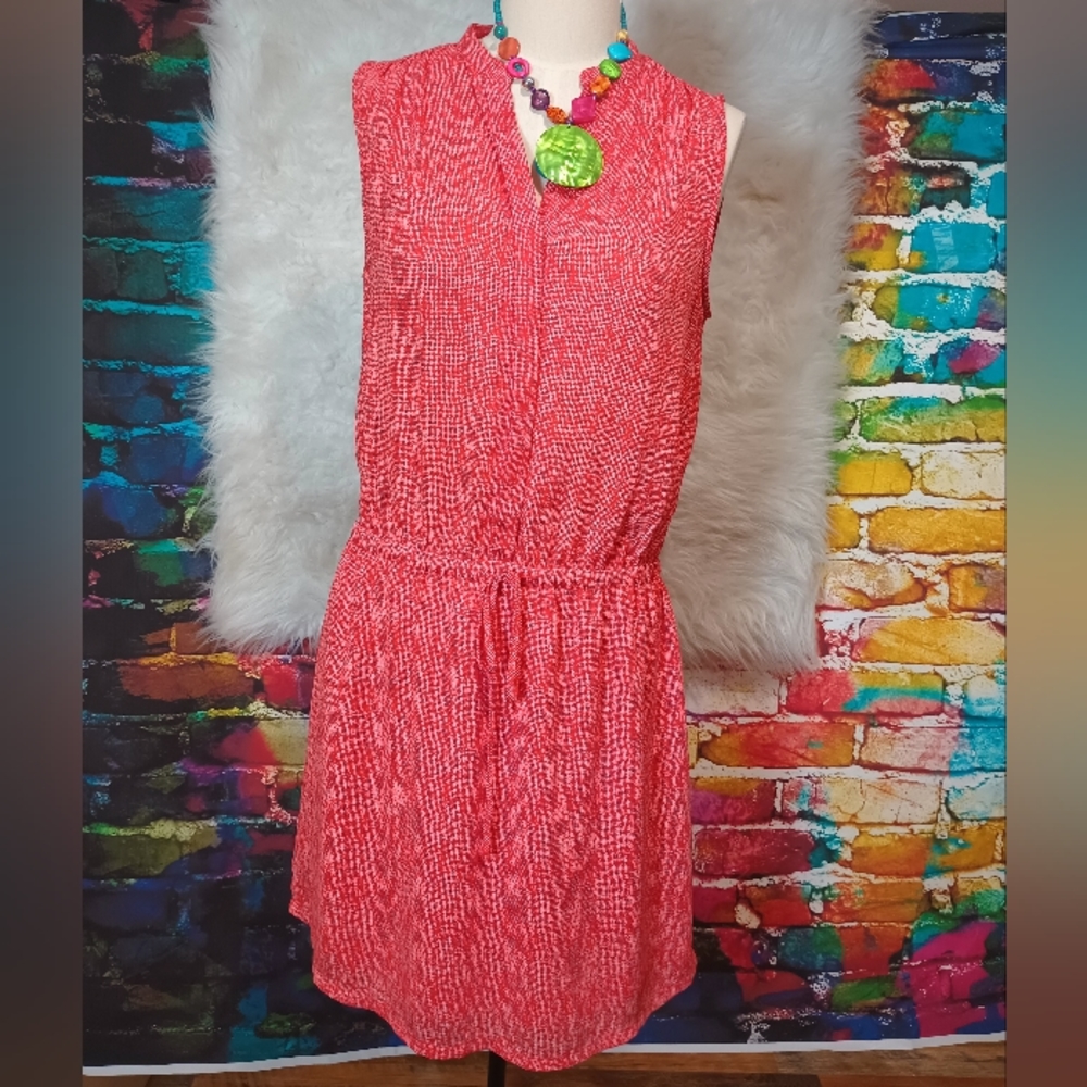 Hillary Radley Red and White Sleeveless Front Button Dress Size 6 - Picture 1 of 10